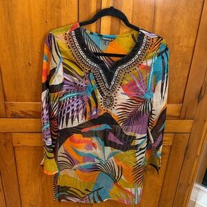 Chaundry KC Multi-colored Shear Embellished Women's Tunic